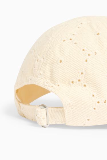 Damen - Cap - Broderie Anglaise - weiß