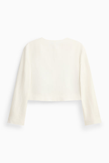 Femei - Blazer crop cu conținut de in - slim fit - alb