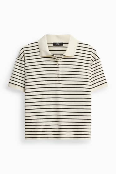Damen - Strick-Poloshirt - Regular Fit - gestreift - weiß / schwarz