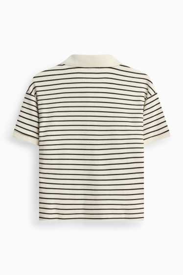 Damen - Strick-Poloshirt - Regular Fit - gestreift - weiß / schwarz