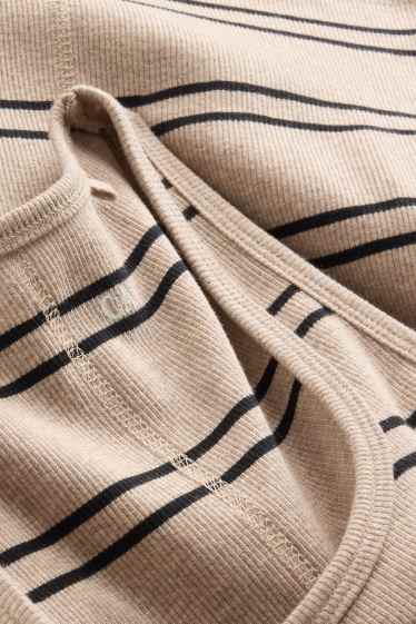 Damen - Top - gerippt - gestreift - hellbraun