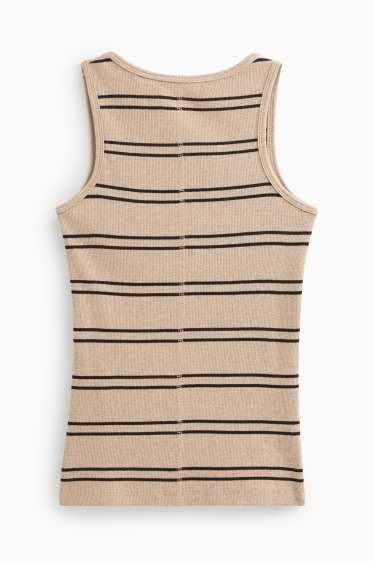 Damen - Top - gerippt - gestreift - hellbraun