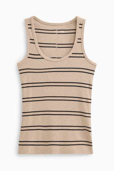 Damen - Top - gerippt - gestreift - hellbraun