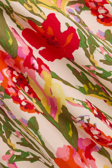 Dames - Fit & flare-jurk met ceintuur - gebloemd - rood