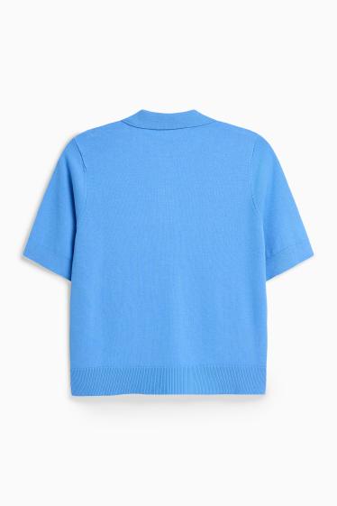 Dámské - Pletená polokošile - regular fit - modrá