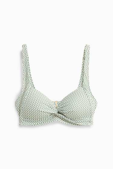 Damen - Bikini-Top - Bandeau - wattiert - LYCRA® - strukturiert - weiß / grün