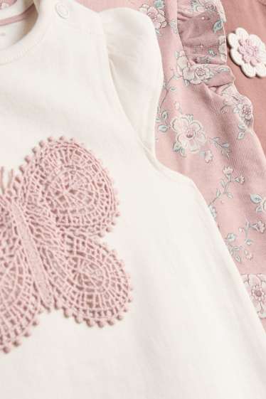 Bébés filles - Lot de 3 - petites fleurs - T-shirts bébé - rose foncé