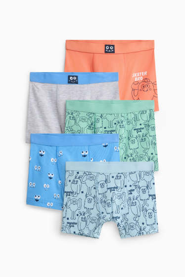 Kinderen: jongens - Set van 5 - monster - boxershort - oranje / blauw