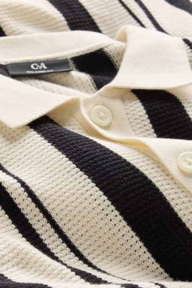 Herren - Strick-Hemd - Relaxed Fit - Kent - gestreift - schwarz / beige