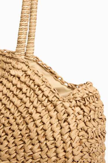 Damen - Kleiner Stroh-Shopper - beige