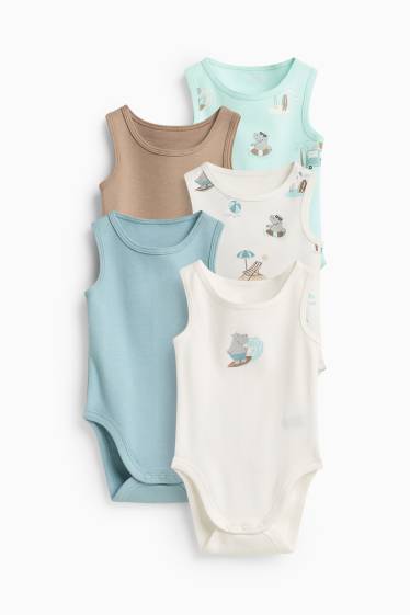 Baby Jungen - Multipack 5er - Nilpferd - Baby-Body - weiss