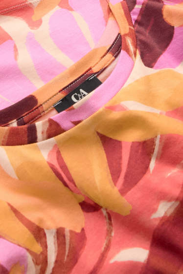 Femmes - T-shirt - regular fit - à fleurs - rose pâle / orange