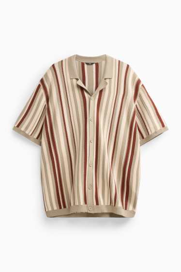 Hommes - Chemise en maille - regular fit - col à revers - à rayures - marron