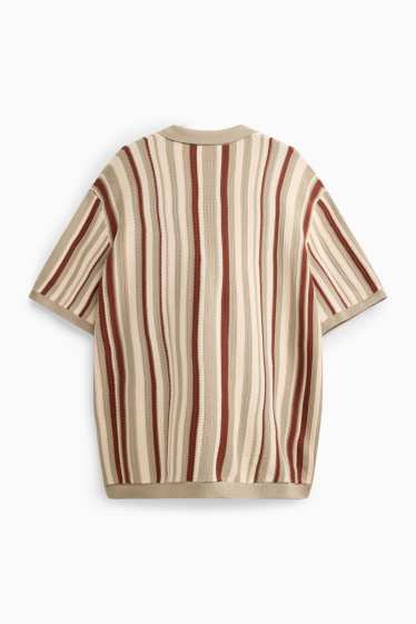 Hommes - Chemise en maille - regular fit - col à revers - à rayures - marron