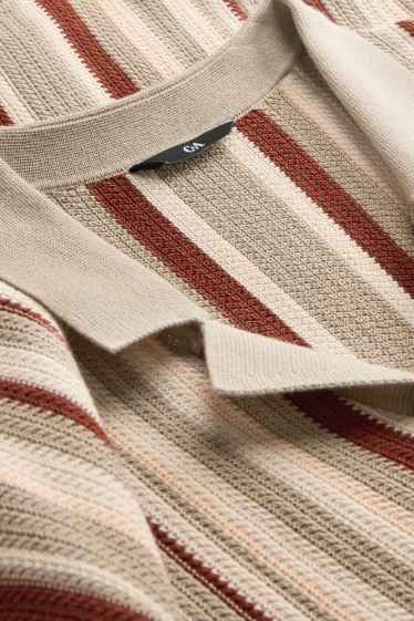 Hommes - Chemise en maille - regular fit - col à revers - à rayures - marron