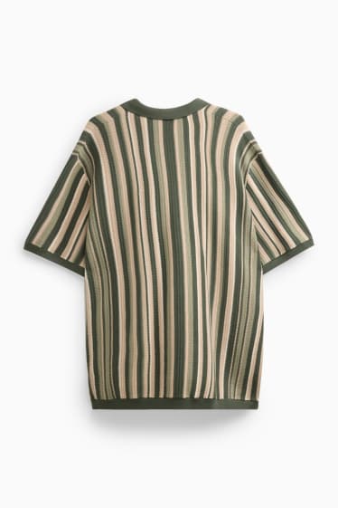 Home - Camisa de punt de mitja - regular fit - coll solapa - de ratlles - caqui