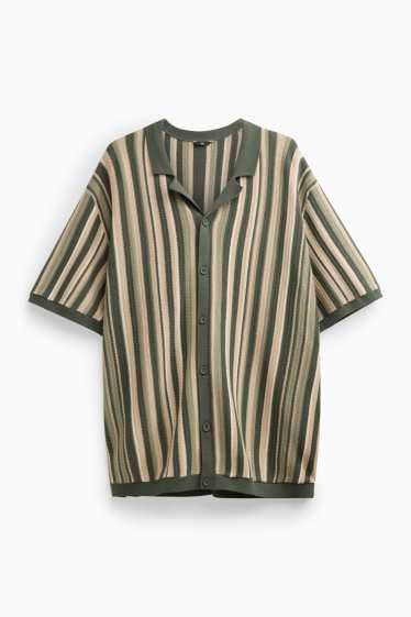 Home - Camisa de punt de mitja - regular fit - coll solapa - de ratlles - caqui