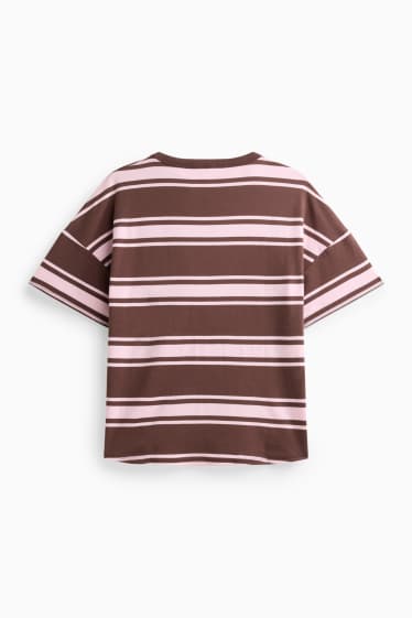 Femei - Tricou - supradimensionat - cu dungi - maro / roz