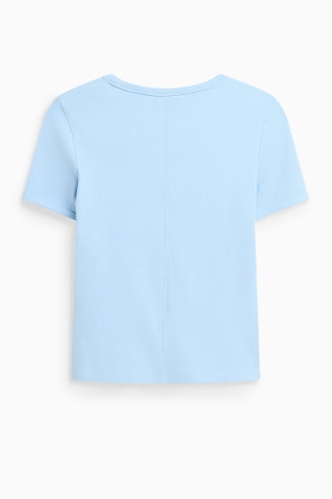 Donna - T-shirt con scollo a V - slim fit - a coste fini - azzurro