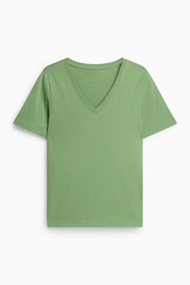 Dames - T-shirt met V-hals - regular fit - groen
