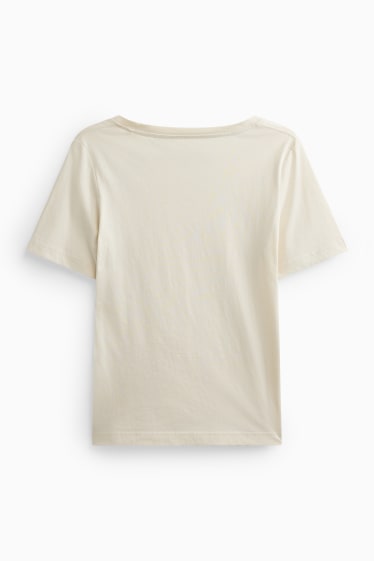 Damen - T-Shirt mit V-Ausschnitt - Regular Fit - cremefarben