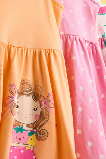 Children Girls - Multipack of 3 - girl, flowers and fruit - dress - pink / orange