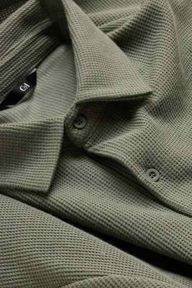 Heren - Poloshirt - regular fit - met structuur - groen / grijs