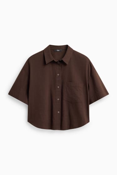 Dámské - Košilová halenka - hnědá