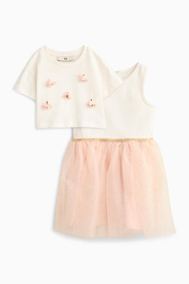 Kinder Mädchen - Blume - Set - Kleid und Kurzarmshirt - 2 teilig - rosa