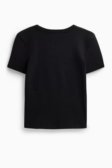 Donna - T-shirt con scollo a V - slim fit - a coste fini - rosso / nero