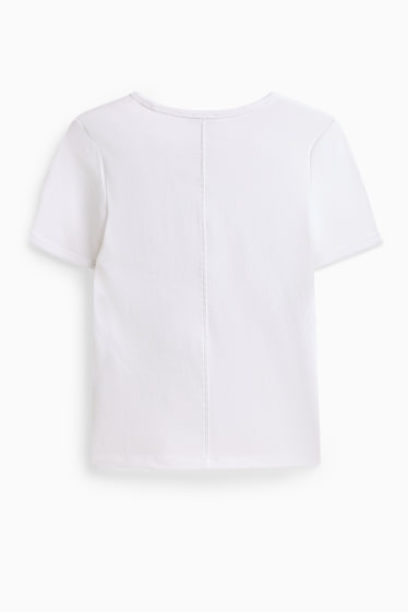 Donna - T-shirt con scollo a V - slim fit - a coste fini - bianco