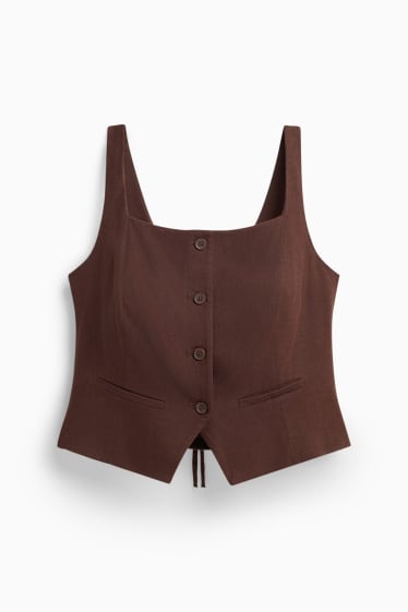 Damen - Weste mit Leinen-Anteil - tailliert - braun