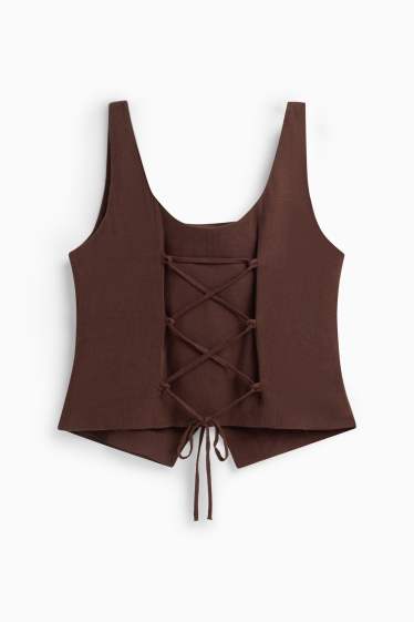 Damen - Weste mit Leinen-Anteil - tailliert - braun