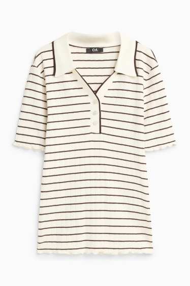 Femei - Tricou polo - maro / alb-crem