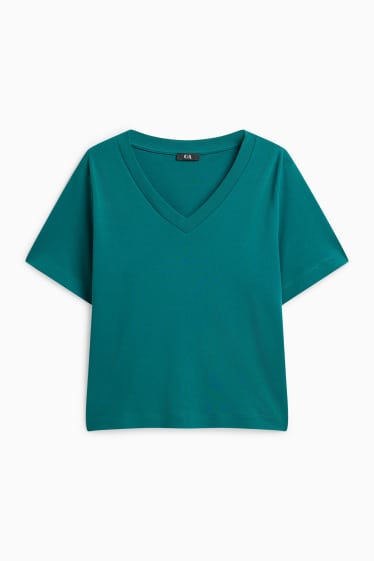Femmes - T-shirt avec encolure en V - slim fit - turquoise
