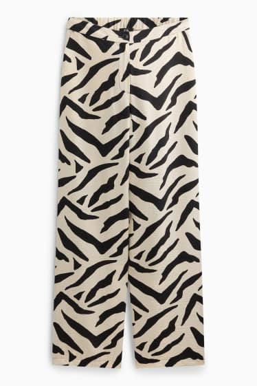 Women - Cloth trousers - high waist - wide leg - patterned - white / black