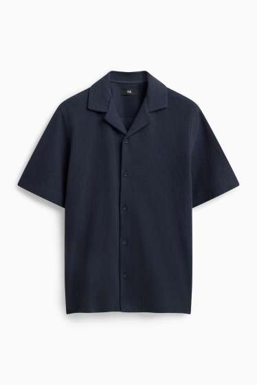 Herren - Hemd - Regular Fit - Reverskragen - strukturiert - dunkelblau