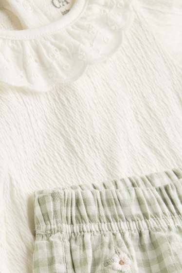 Bébés filles - Petites fleurs - tenue bébé - 3 pièces - blanc / vert
