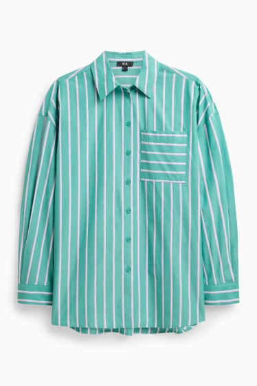 Dámské - Košilová halenka - pruhovaná - zelená