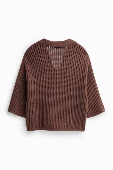 Damen - Strickpullover - kurzarm - hellbraun