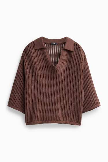 Damen - Strickpullover - kurzarm - hellbraun