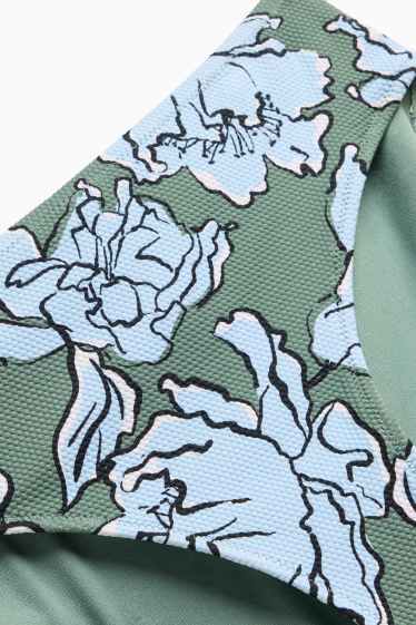 Donna - Slip bikini - vita media - LYCRA® - a fiori - tessuto tramato - verde