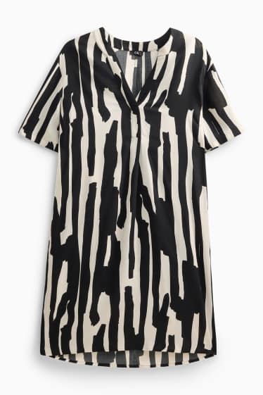 Dames - Viscose jurk met V-hals - met patroon - zwart / wit