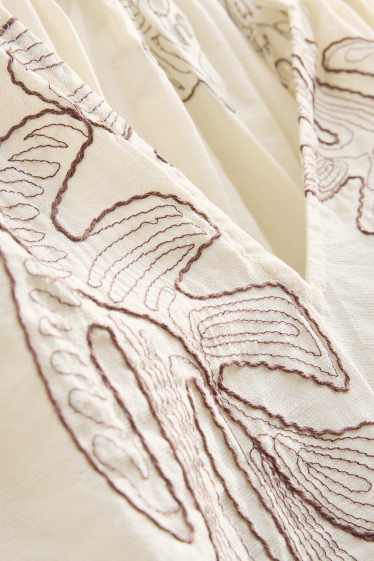 Damen - Bluse mit V-Ausschnitt - gemustert - cremefarben