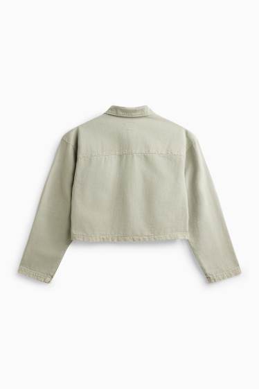 Damen - Crop Jeansjacke - bestickt - grün