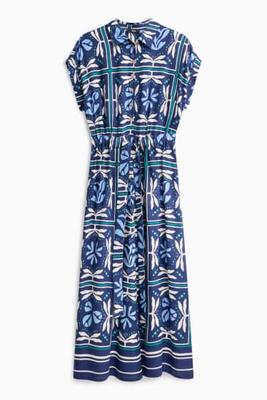 Dona - Vestit camiser de viscosa - amb motiu - blau fosc