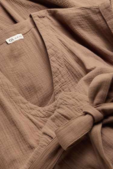 Damen - Still-Kleid mit V-Ausschnitt - strukturiert - braun