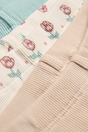 Bébés filles - Lot de 3 - petites fleurs - leggings pour bébé - finition côtelée - beige / bleu