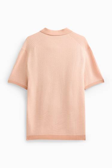 Heren - Gebreid poloshirt - relaxed fit - met structuur - oranje