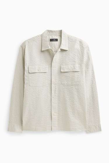 Hommes - Chemise - relaxed fit - col kent - finition texturée - blanc crème